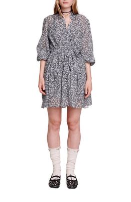 maje Rilanaise Floral Belted Dress in Black /White