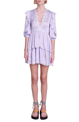 maje Rilas Embroidered Ruffle Babydoll Minidress in Parma Violet