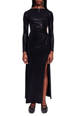 maje Rilexisa Sequin Long Sleeve Dress in Black