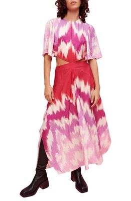 maje Ritiela Print Cutout Maxi Dress in Tie Dye Pink