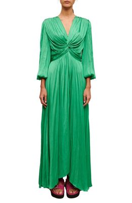 maje Riverde V-Neck Draped Dress in Green