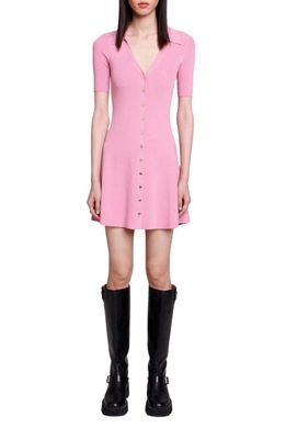 maje Roliane Metallic Rib A-Line Dress in Pale Pink