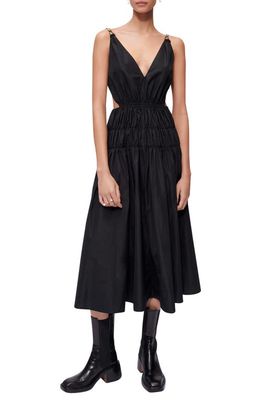 maje Rope Strap Shirred Cutout Dress in Black