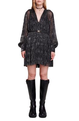 maje Rubini Long Sleeve Metallic Minidress in Black/Glitter