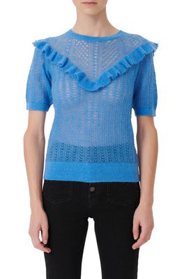 maje Ruffle Sweater in Blue