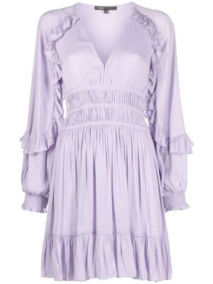 Maje ruffled satin long-sleeve minidress - Purple