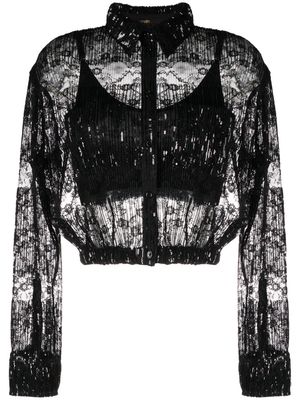 Maje sequinned chantilly lace blouse - Black