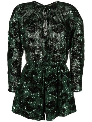 Maje sequinned long-sleeve playsuit - Green
