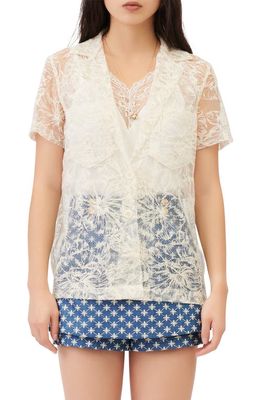 maje Sheer Lace Button Front Shirt in Ecru