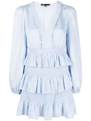 Maje smock-detail ruffled minidress - Blue