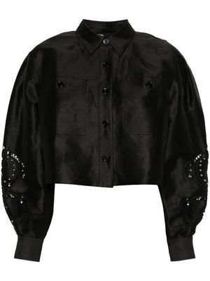 Maje stud-embellished cropped shirt - Black