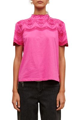 maje Talenta Eyelet Cotton T-Shirt in Pink