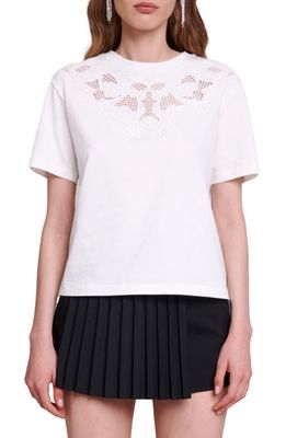 maje Talentia Embroidered Lace Cotton T-Shirt in White