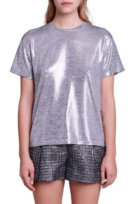 maje Tame Metallic T-Shirt in Silver