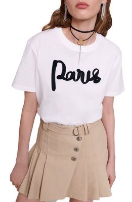 maje Tamina Paris Ribbon Cotton T-Shirt in White