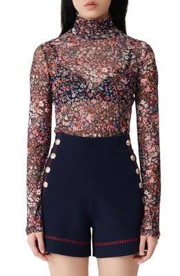 maje Thomas Floral Mesh Long Sleeve T-Shirt in Multicolor