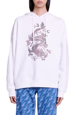 maje Tragon Embellished Cotton Graphic Hoodie in White