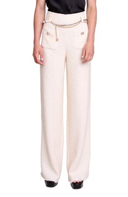maje Tweed Belted Pants in Natural