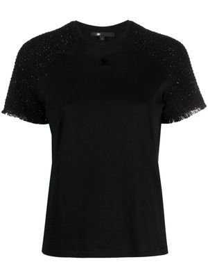 Maje tweed-detail cotton T-shirt - Black