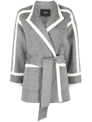 Maje two-tone design belted coat - Grey