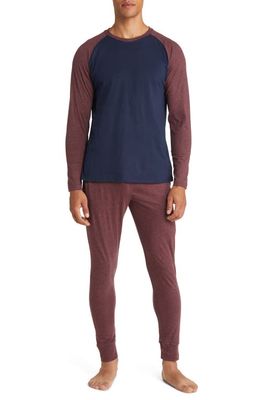 Majestic International Fireside Colorblock T-Shirt & Pajama Pants Set in Burgundy/Navy