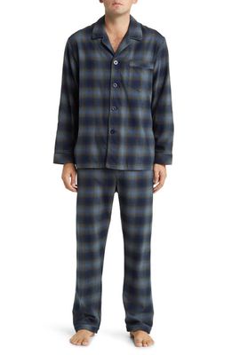Majestic International Gradient Check Flannel Pajamas in Olive/Navy