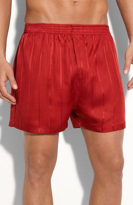 Majestic International Herringbone Stripe Silk Boxer Shorts in Mahogany