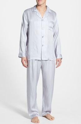 Majestic International Herringbone Stripe Silk Pajamas in Silver