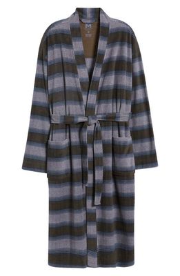 Majestic International Line Up Cotton Robe in Charcoal Stripe