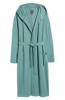 Majestic International Microgrid Hooded Cotton Blend Robe in Dk Mint