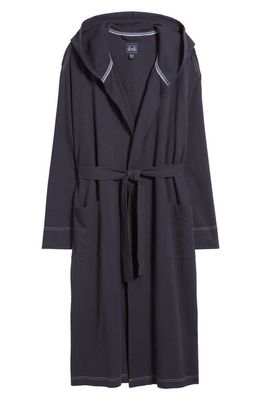 Majestic International Microgrid Hooded Cotton Blend Robe in Navy
