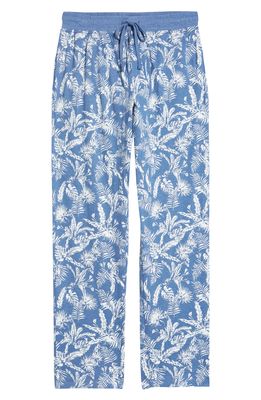 Majestic International Palm Print Cotton Blend Pajama Pants in Blue Leaf