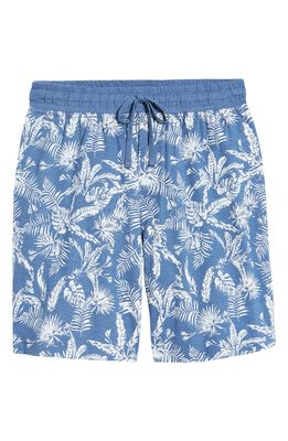 Majestic International Palm Print Cotton Blend Pajama Shorts in Blue Leaf