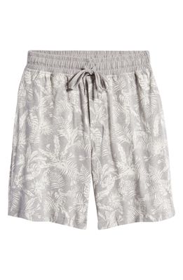 Majestic International Palm Print Cotton Blend Pajama Shorts in Grey Leaf