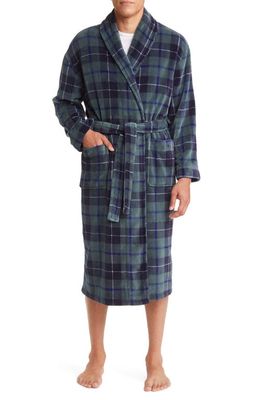 Majestic International Plaid Fleece Robe in Navy/Green