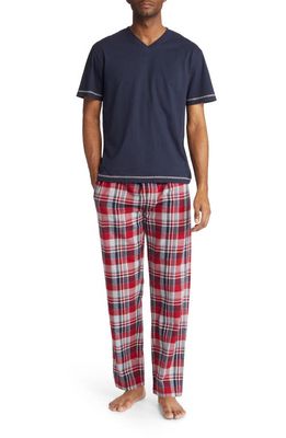 Majestic International Post Season T-Shirt & Flannel Pants Pajamas in Crimson/Navy