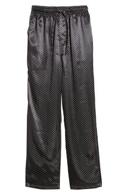 Majestic International Silk Charmeuse Pajama Pants in Black Dot /Black Piping