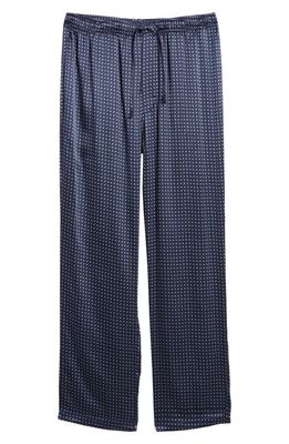 Majestic International Silk Charmeuse Pajama Pants in Navy Dot /Navy Piping