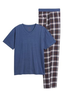 Majestic International V-Neck T-Shirt & Flannel Pajama Pants Set in Forest/Blue