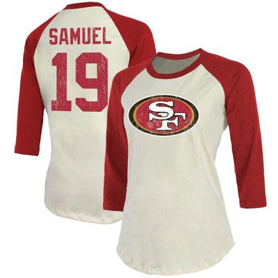 Majestic Threads Women's Fanatics Branded Deebo Samuel Cream/Scarlet San Francisco 49ers Player Raglan Name & Number Fitted 3/4-Sleeve T-Shirt at