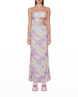 Malena Floral Strapless Cut-Out Maxi Dress