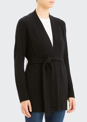 Malinka Cashmere Open-Front Belted Cardigan
