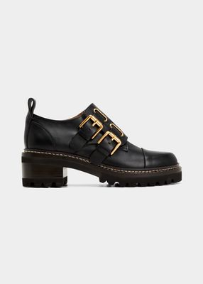 Mallory Dual-Buckle Leather Loafers