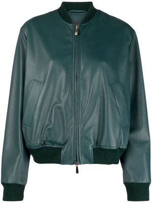 Malo zip-up leather bomber jacket - Green