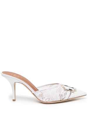 Malone Souliers crystal-crest lace 70mm mules - White