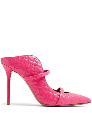 Malone Souliers embossed crocodile-effect leather mules - Pink