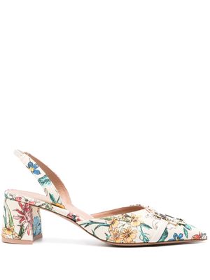 Malone Souliers Floral Cream 60mm slingback mules - Neutrals