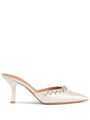 Malone Souliers Gwyn crystal-embellished satin mules - White