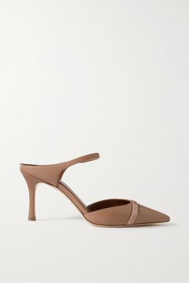 Malone Souliers - Uma 80 Patent-trimmed Leather Mules - Neutrals