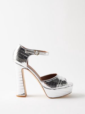 Malone Souliers - Yuri 125 Mirrored-leather Platform Sandals - Womens - Silver